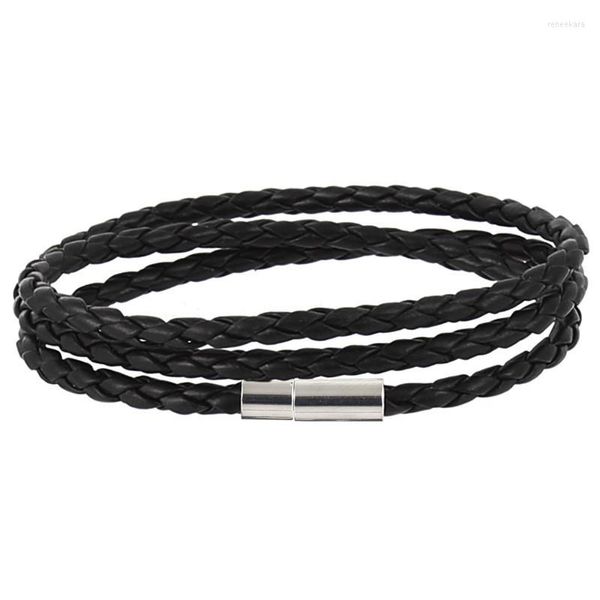 Pulseiras de link preto retro embrulho longa pulseira de couro banglles de moda de moda charme masculino com 3 laps de jóias presentes