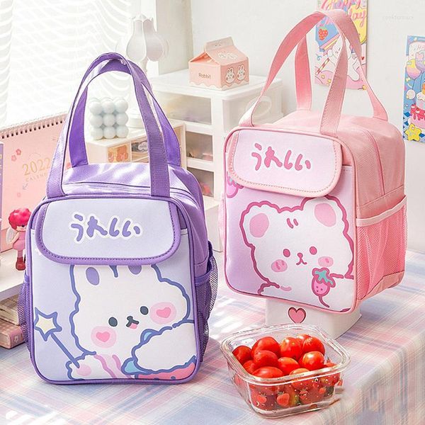 Borse portaoggetti Borsa per il pranzo Kawaii Simpatico orso Picnic da viaggio Scatola per la colazione Ragazza Impermeabile 4 colori