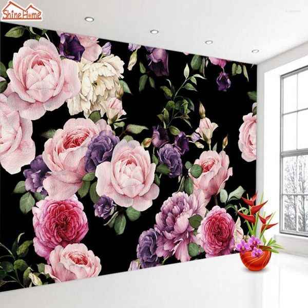 Papéis de parede clássicos personalizados mural de seda rosa peony fundo floral para sala de estar sofá de parede de parede de parede de parede