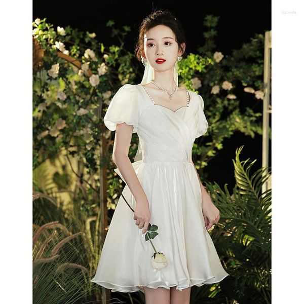 Abbigliamento etnico Abito da sposa plissettato bianco francese Super Fairy Celebrity Abito da cerimonia formale Sposa Abiti da ballo cinesi Elegante Robe De Festa