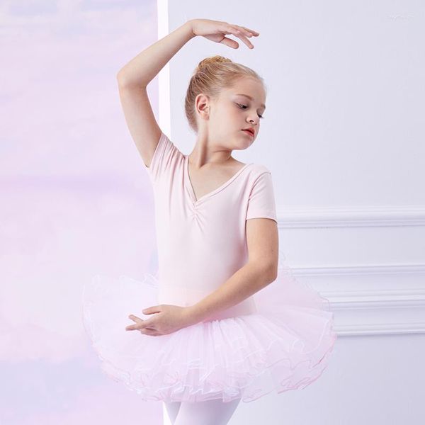 Stage Wear Girls Kids Ballet Dance Dress Body manica corta Fairy Princess Tutu Dancewear per abbigliamento in costume