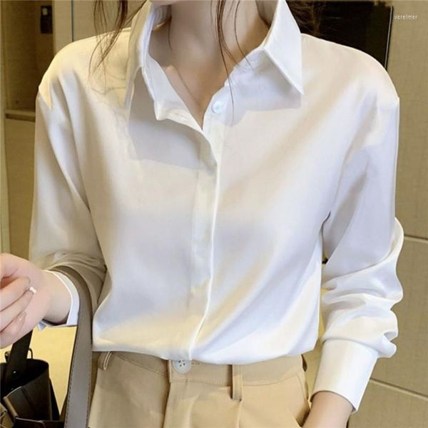 Blouses femininas Camisas profissionais para o trabalho de manga comprida temperamento de outono de outono Chiffon Chiffon White Shirt Office Lady