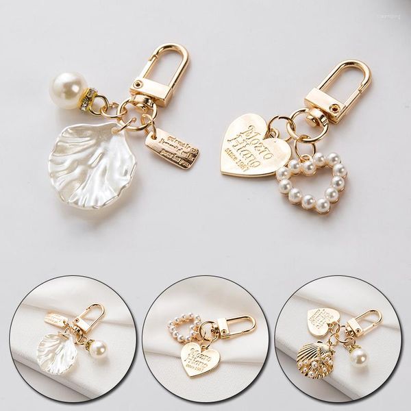 Portachiavi Lovely Peach Heart Shell Keychain Creative Gift Bag Ciondolo Perla Portachiavi Ornamento Charm Ring Trinket Accessorio