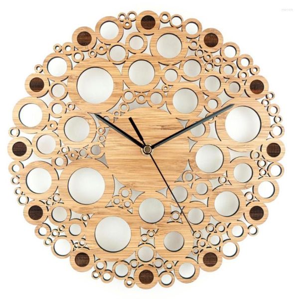 Orologi da parete Orologio creativo in bambù Design semplice e moderno Decorazioni per la casa rotonde in legno naturale Silenzioso 12 