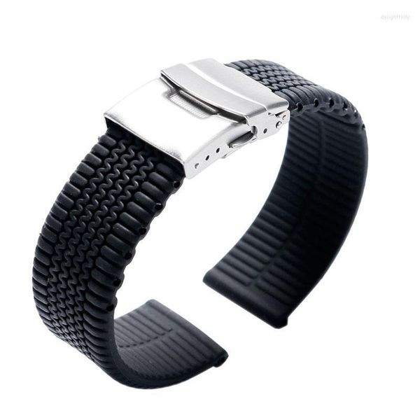 Uhrenarmbänder Armband Sport Gummireifen Link Wasserdichtes Uhrenarmband Faltschließe mit schwarzem Sicherheitsarmband aus Silikon 2 Federstege Deli22
