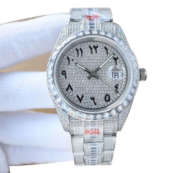 Homens de alta qualidade assistem Ffffll Iced Out 41mm Diamonds Dial Dial Number Bracelet Menics Automatic Mechanical Watches