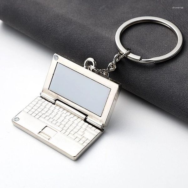 Anahtarlık 1 adet Yaratıcı Mini Metal Dizüstü Bilgisayar Key Zincir Kişilik Simülasyonu Defter Bilgisayar Logo Adı Telefon Numarası Keyasyon