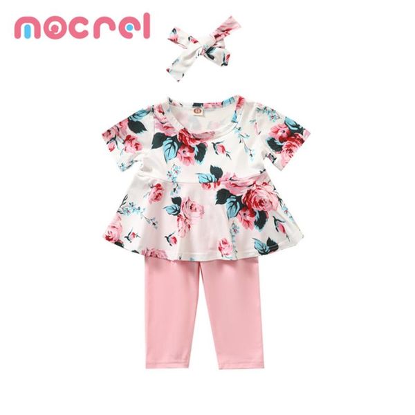 Roupas de roupas para crianças vestem as garotas de verão impressas de traje rosa de bebê para garotas nascidas nascidas