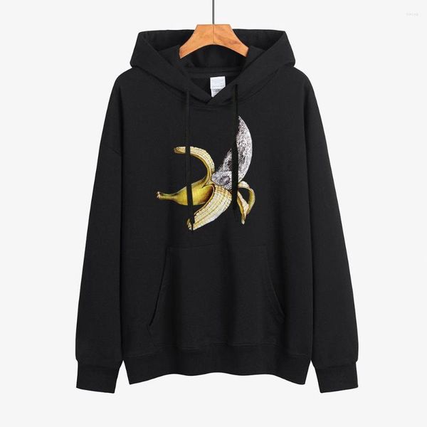 Herren Hoodies Street Funny Banana Druck Hoodie Langarm Plus Samt Harajuku Crewneck Sweatshirt Casual Markenkleidung Mode Top