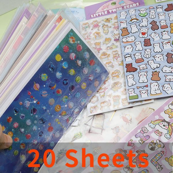 Adesivos adesivos 20 lençóis adesivos de desenho animado coreano