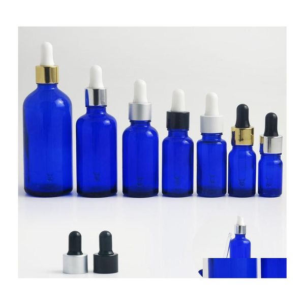 Bottiglie di stoccaggio Vasetti 20Pcs 100Ml 50Ml 30Ml 20Ml 15Ml 10Ml 5Ml Flacone contagocce in vetro blu vuoto E Olio essenziale liquido Cosmetico Cont Otbo8