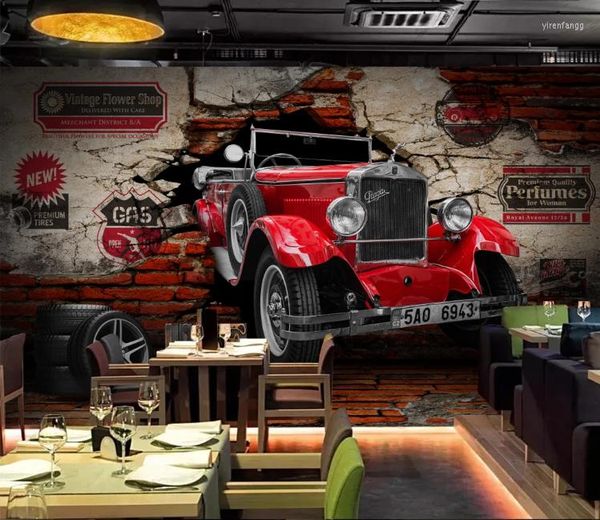 Wallpaper Mural 3D Custom Größe Retro Vintage Car Broken Wall Restaurant Hintergrund