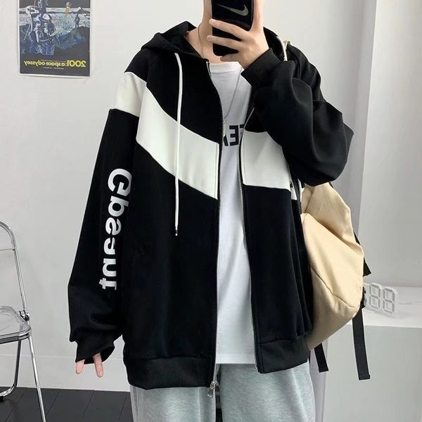 Jackets masculinos Hysaixia Spring e outono Black White Simple Style Letters Hip Hop Mulheres Moda Zip Hoodie 230130