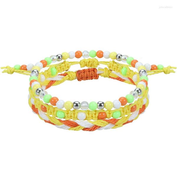 Pulseiras de link 5pcs/algodão de algodão Bracelete de amizade de cera à prova d'água Corda de tecelagem de contas coloridas conjuntos de mulheres ajustáveis ​​femininas