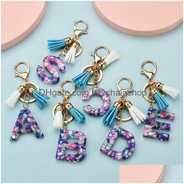 Keychains Bedanyards acr￭lico letra inglesa Chaves gradiente de chaveta PETAL LETRAS CARREIRO COM TASSEL PARA HOMENS PENENTE PENENTE PENDE