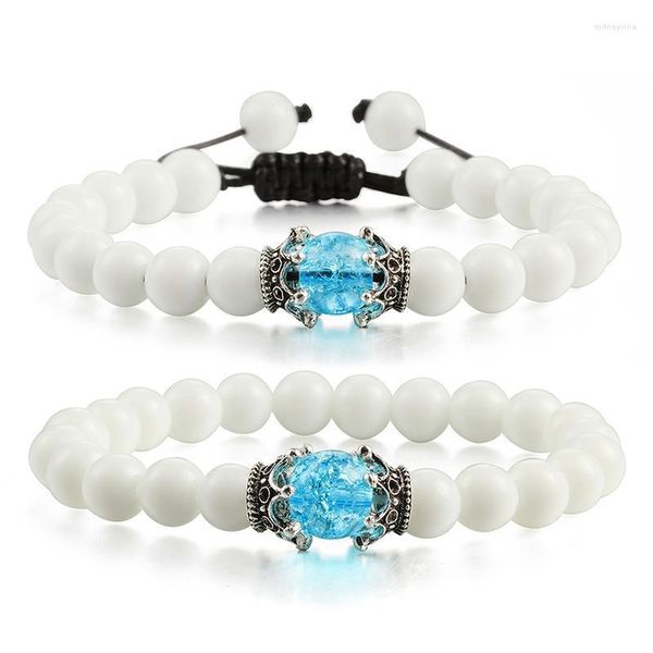 Strand Beaded Strands Vintage Beads Bracciale per uomo Donna Charm Silver Color Crown Fashion White Natural Stone Bracciali Gioielli di lusso