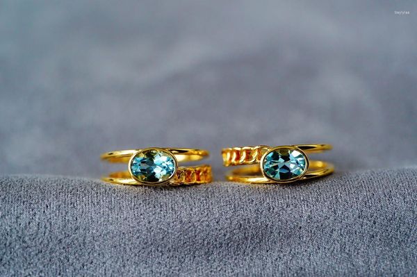Ringos de cluster jóias sólidas de ouro amarelo de 18k 0,85ct azul aquamarine pedras para mulheres presentes de jóias finas