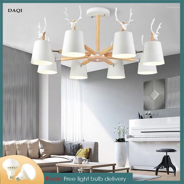 Pendelleuchten Nordic Modern Interior Lampe Schlafzimmer Wohnzimmer Holz E27 EL Deckenleuchter Restaurant Geweih Beleuchtung Großhandel