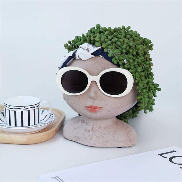 Resin Head Planter Face Statue Vaso da fiori Vaso d'arte femminile Vasi per piante da esterno per interni