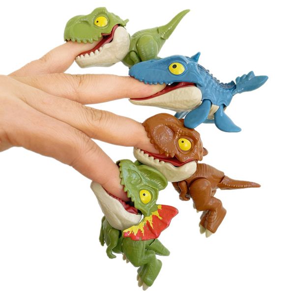 Cartoon Dinosaur Model Toy Borta Simulação de dedo Dinossauros Prank Trick Funny Toys Multi Joints Ação móvel flexível Tyrannosaurus REX Modelos de ornamentos