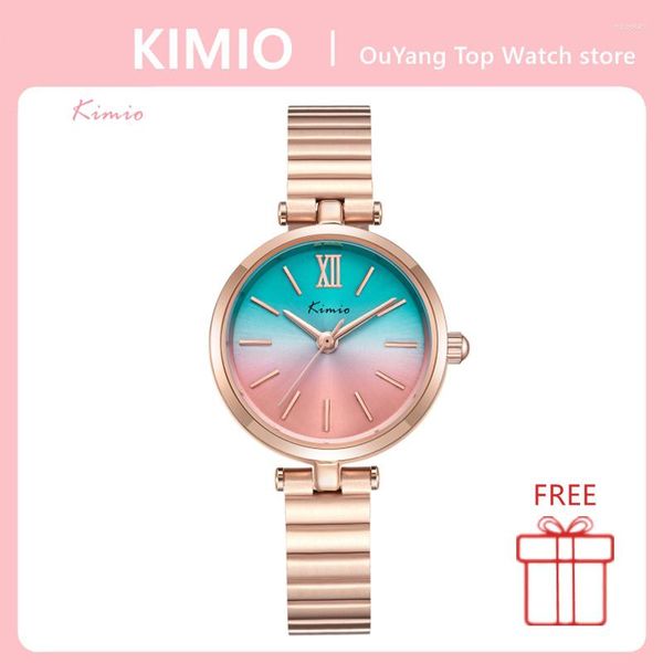 Нарученные часы kimio gradient color Quartz Watch for Women Rose Gold Simple Dial Ladies Bracelet Brusctatch модные часы модные часы