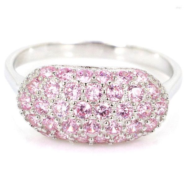 Anelli a grappolo 18x9mm 3,3 g di lusso rosa Kunzite a forma di luna per regalo sorella Vero gioiello in argento sterling massiccio 925