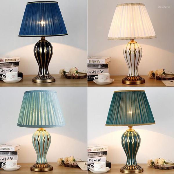 Tischlampen amerikanischer Stil antiker blauer Schreibtisch Lampe Wohnzimmer Nacht Hand bemalt kreative Keramik