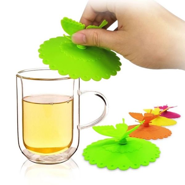 Cute Butterfly Coperchi per tazze in silicone a tenuta stagna Colorful Lovely 3D Butterfly Leaves Cup Cover Coperchio antipolvere per tazza tt0130