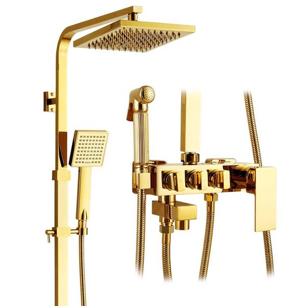 Set doccia da bagno Set doccia in ottone dorato con rubinetto miscelatore termostatico per montaggio a pareteBagno