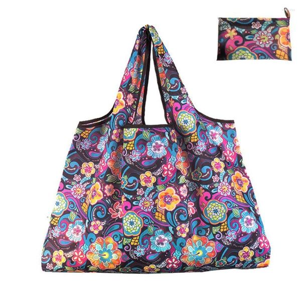 Bolsas de armazenamento reutilizáveis ​​para compras e ecologicamente corretas bolsa de compras dobrável xl bolso de vegetais de frutas florais