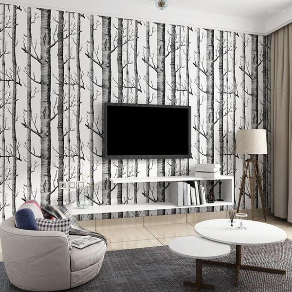 Carta da parati Nordic Black White Tree Carta da parati Murales 3d Foresta Soggiorno Rotolo di carta da parati Decorazione della casa Natura Murale Ez138