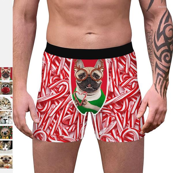 Mutande Natale stampato Mens Boxer Shorts 3D Pene Pouch Intimo Cueca Boxershort Calzoncillo Hombre Mutandine gay Underpant Size Plus