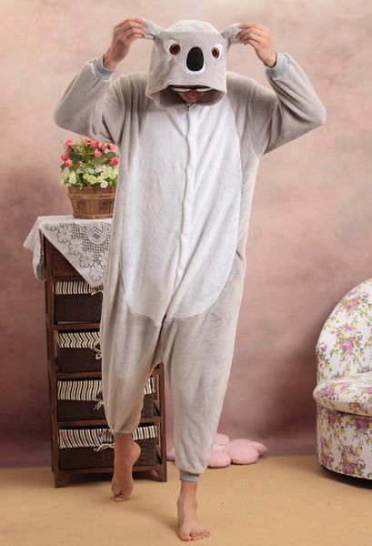 Indumenti da notte da donna Koala unisex adulti pigiama con cappuccio in flanella casual cosplay cartone animato simpatico animale leopardo per donna uomo