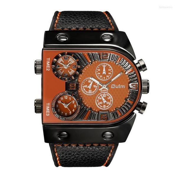 Нарученные часы Oulm Sport Watches Мужчины Супер Большие Циферблаты мужские кварцевые часы декоративные компас