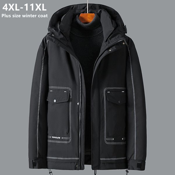Erkek Ceketler 11xl 10xl Kış Parka Erkek ceket artı boyut 6xl 7xl 8xl 9xl kalın sıcak erkek siyah ceket kargo gevşek kapşonlu büyük kıyafetler 230130