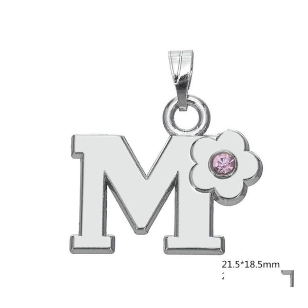 Charms Letter Az Metal Sier Pingente de charme inicial de cristal para pulseira Diy Fazendo j￳ias DRIP DROP ENCLOSE