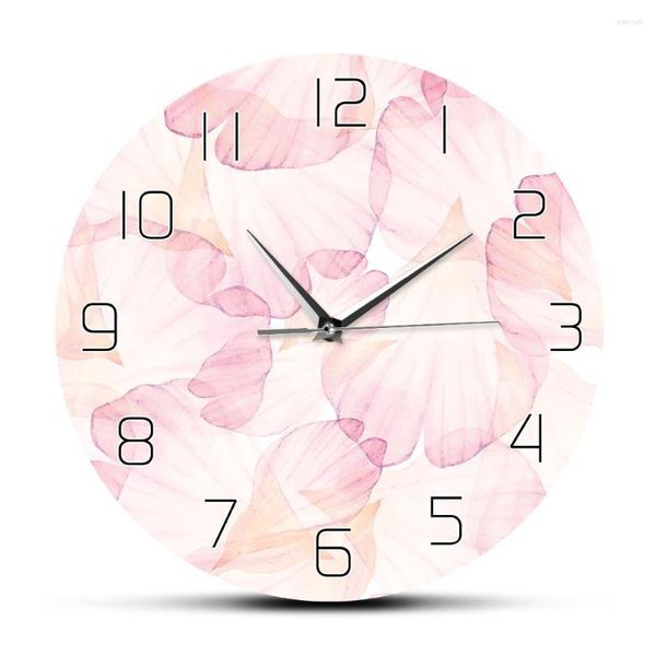 Orologi da parete Pink Flower Petal Design moderno Orologio Girl Nursery Boho Chic Pastel Art Bedroom Orologio decorativo floreale