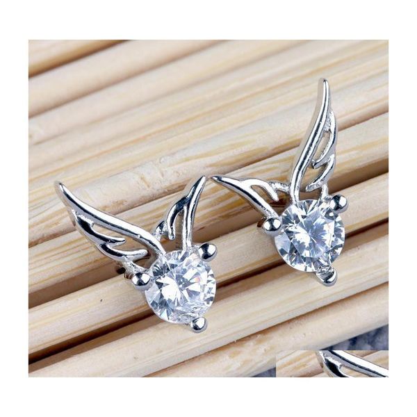 Stud Küpe Toptan 925 Sterling Sier Zircon Angel Wing şekilli kulak saplamaları DH Drop Teslimat Takı Dhywo