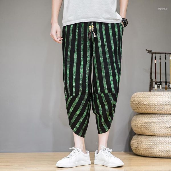 Pantaloni da uomo Baggy Cotton Harem Men 2023 Summer Japanese Vintage Striped Women Hip Hop Plus Size Gamba larga Pantalon1