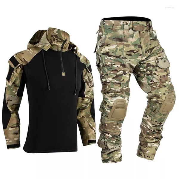 Herren-Trainingsanzüge, Paintball-Arbeitskleidung, Militäruniform, mehrere Taschen, taktische Kampf-Tarnhemden, Cargo-Knieschützer, Hosen, Armee