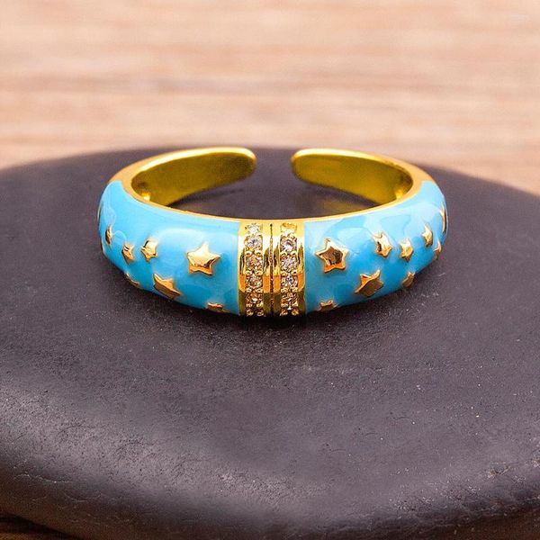 Обручальные кольца Aibef Trend Neon Enamel Shiny Star STAR RING RING Женское золото с золотой модным украшения