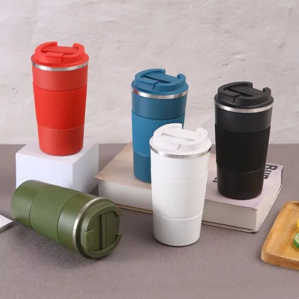 304 Thermos in acciaio inossidabile Tazze da caffè antiscivolo Bottiglie d'acqua per ufficio Tazze da viaggio per auto Doppio vuoto con fondo e coperchi in gomma tt0130