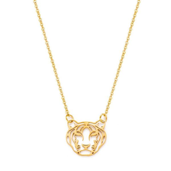 Anhänger Halsketten Fieberfrei Edelstahl Tiger Kopf Halskette Für Frauen Gold Farbe Aushöhlen Tier Niedlichen Schmuck Geschenk