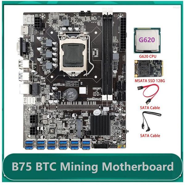 Anakartlar AU42 -B75 ETH Madenciliği Anakart LGA1155 12XPCIE -USB Adaptör G620 CPU MSATA SSD 128G SATA Kablo B75 BTC Miner