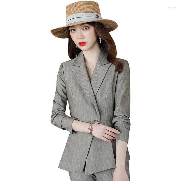 Ternos femininos Moda Ladies Blazer jaqueta feminina de manga longa Trabalho usa estilos de uniforme de esteticista de negócios estilosos de escritório