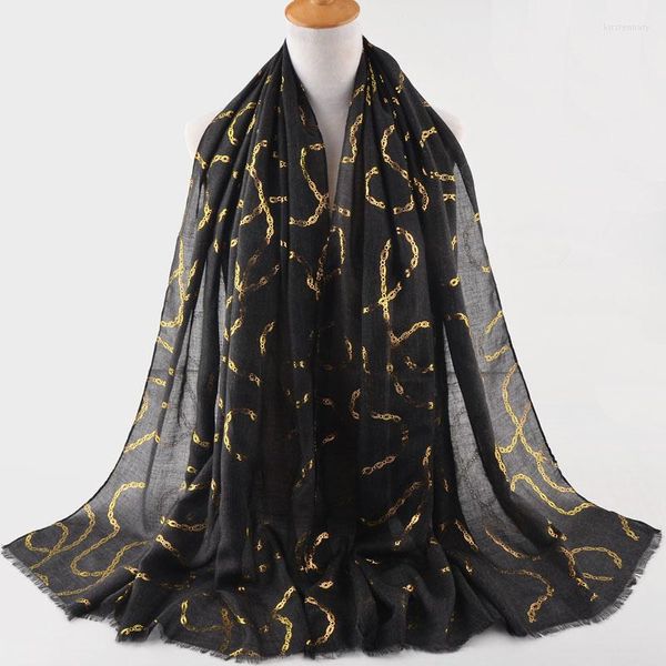 Шарфы 2023 модная обычная хлопковая головка шарф с гладильной цепью пайлетт Шаль мусульманский хиджаб платки и блестящий