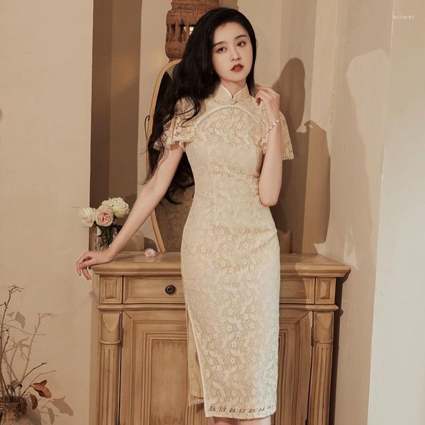 Ethnische Kleidung Sexy Frauen Schlanke Spitze Qipao Chinesischen Stil Damen Abendgesellschaft Kleid Vintage Mädchen Bühnenshow Cheongsam Vestidos Traditionell