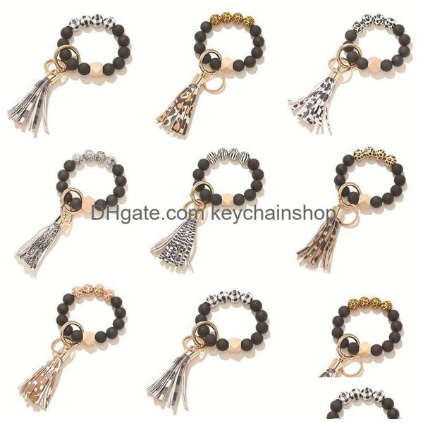 Tornari percorsi di portachiavi MTIF Nappel Circle CHIEDLET BANGLES FASHIR CAMPIO Gioielli Leopardo perle in legno Stampa Bracciale CHE DHDAH DHDAH