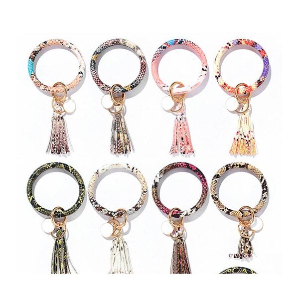 Favor favorita Bangle Keychain Pu Tasselbracelet Keyring Snakes Snakes couro redonda Taxelas Taxelas Tecketas para mulheres Gringa Spor Dhjt4