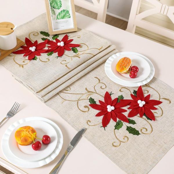 Tovaglia ricamata in lino Runner Decorazioni per matrimoni Tappetino moderno Ricamo Bandiera da pranzo Tovaglie da caffè Decorazione della casa